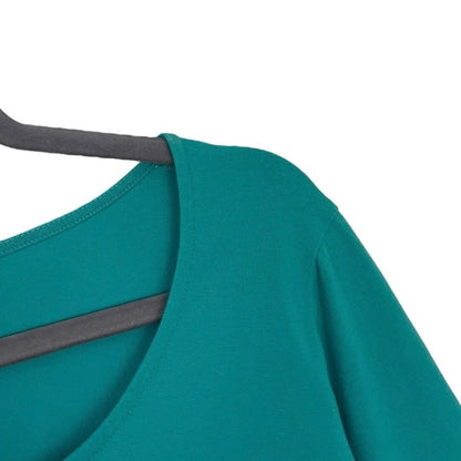 Susan Bristol Blue Crewneck Cropped Sleeve Blouse