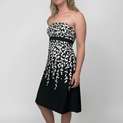 Ann Taylor LOFT Black & White Vine Print Strapless Dress