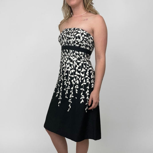 Ann Taylor LOFT Black & White Vine Print Strapless Dress