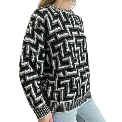AREA Vintage Black & Grey Geometric Knit Crewneck Sweater