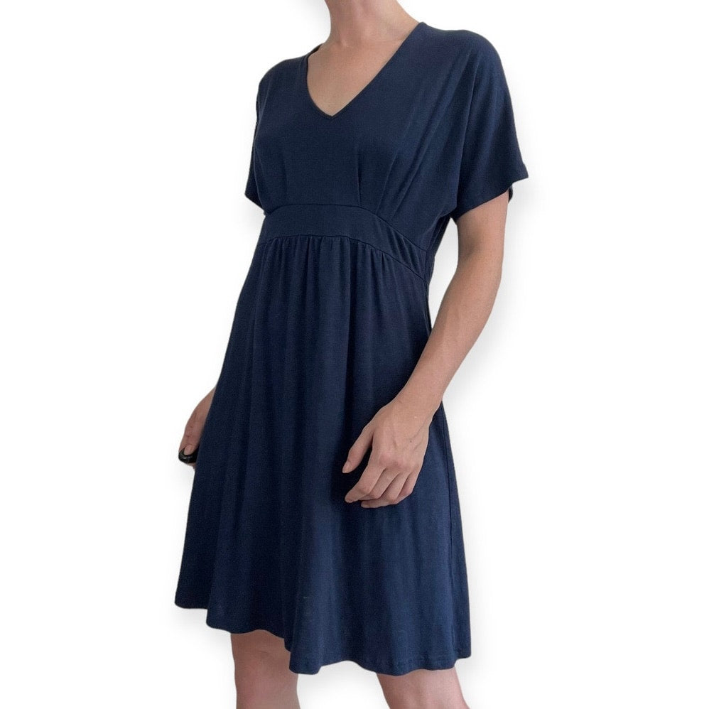 Garnet Hill Soft Navy Blue A-Line Short Sleeve Mini Dress