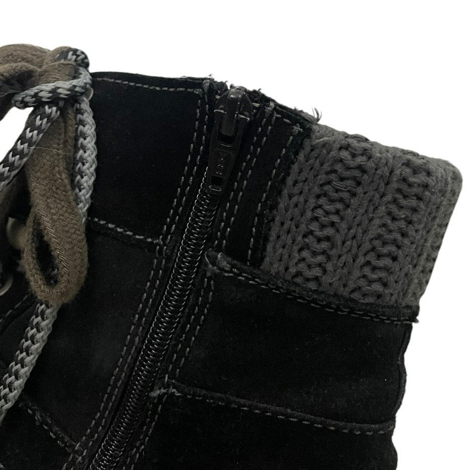 Colony Black Suede Knit Cuff Lace Up Combat Ankle Boots