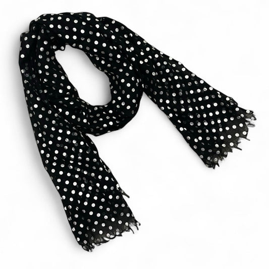 Black & Silver Metallic Polka Dot Fringe Scarf
