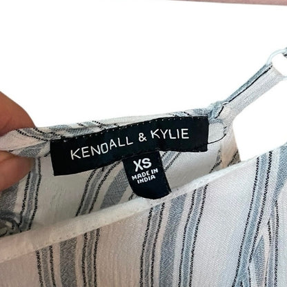 Kendall & Kylie Blue & White Striped Mini Open Tie Back Romper
