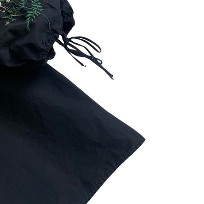 Trafaluc by Zara Black Mini Dress with Lace Up Floral Embroidered Long Sleeves