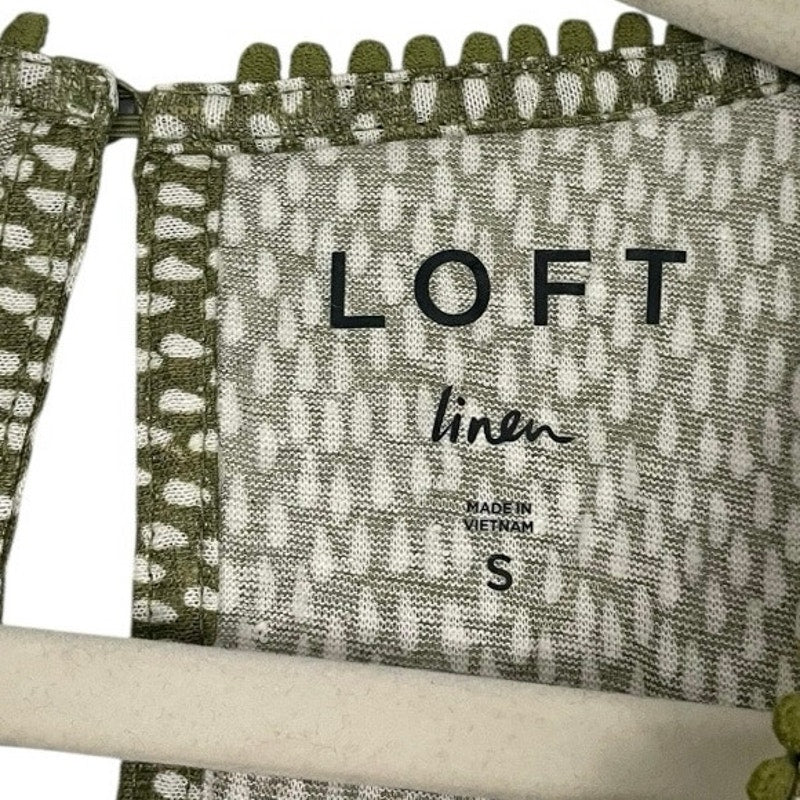 NWT LOFT Linen Green & White Dot Boho Embroidered Trim Blouse
