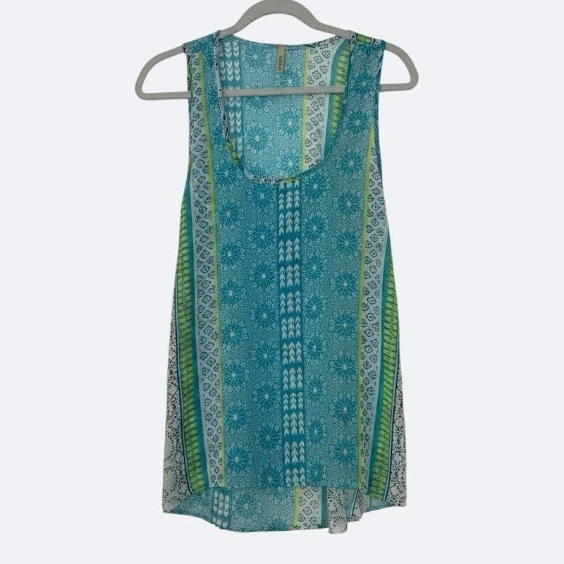 Goo Yoo Sheer Blue Geometric Print Tank Top Blouse