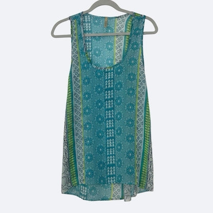 Goo Yoo Sheer Blue Geometric Print Tank Top Blouse