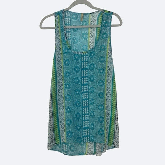 Goo Yoo Sheer Blue Geometric Print Tank Top Blouse