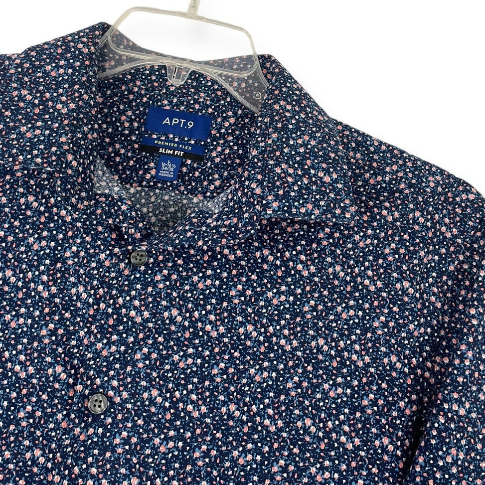 Apt. 9 Mens Blue Floral Premier Flex Slim Fit Long Sleeve Button Down Shirt