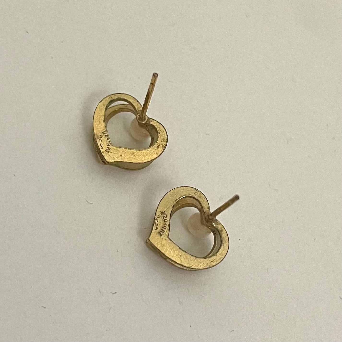Vintage Gold Pearl Heart Stud Earrings