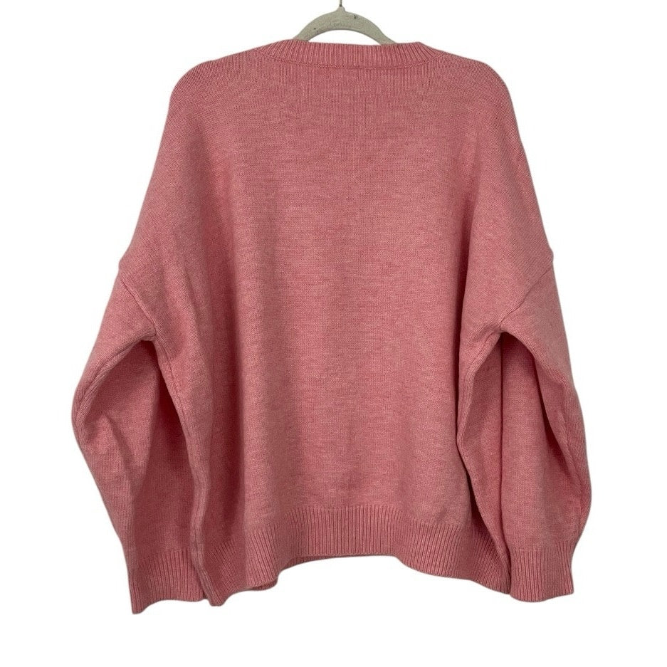 Shop The Mint Pink Love Tinsel Embroidered Knit Crewneck Sweater