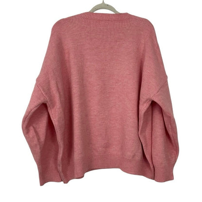 Shop The Mint Pink Love Tinsel Embroidered Knit Crewneck Sweater