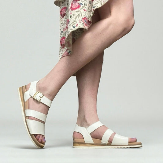 Dr. Scholl's Island Glow White & Beige Faux Leather Strappy Sandals