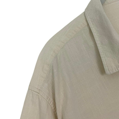Mens Beige Button Down Short Sleeve Shirt
