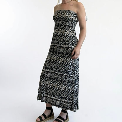 Ultra Flirt Boho Geometric Print Maxi Skirt - Strapless Dress