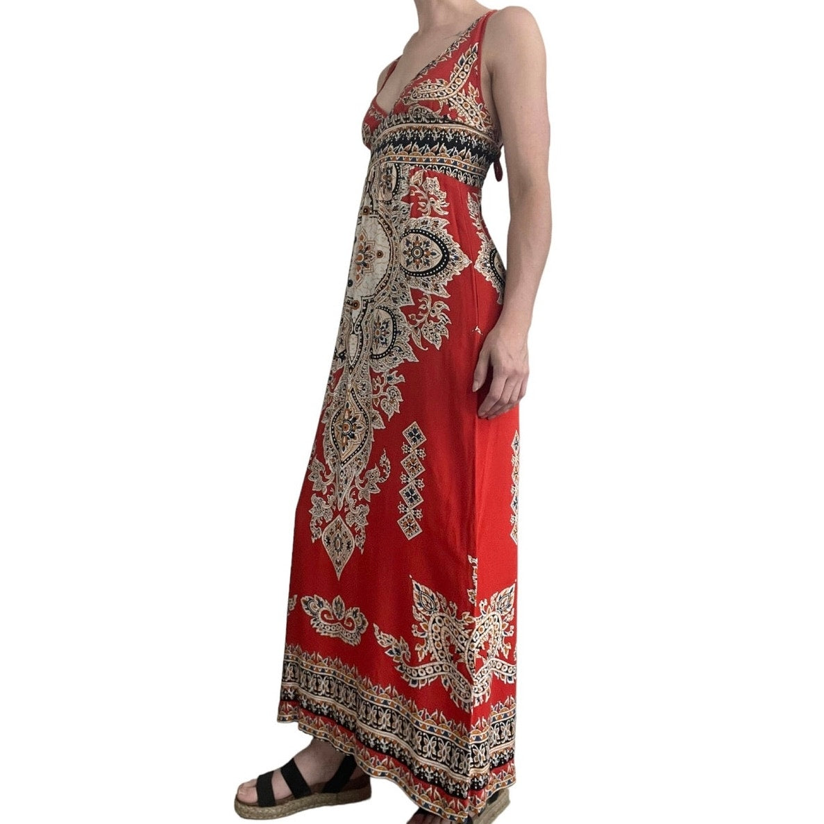 Afuadani Boho Red A-Line Maxi Dress