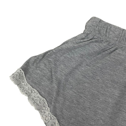 Grey & White Lace Trim Casual Lounge Mini Shorts
