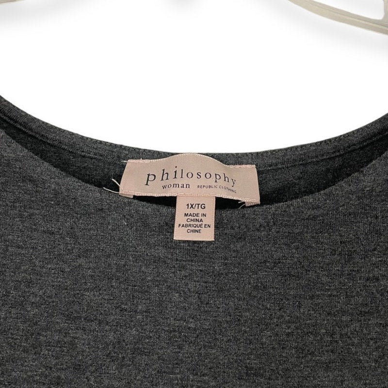 Philosophy Soft & Stretchy Grey Cropped Sleeve Scoop Neck Blouse