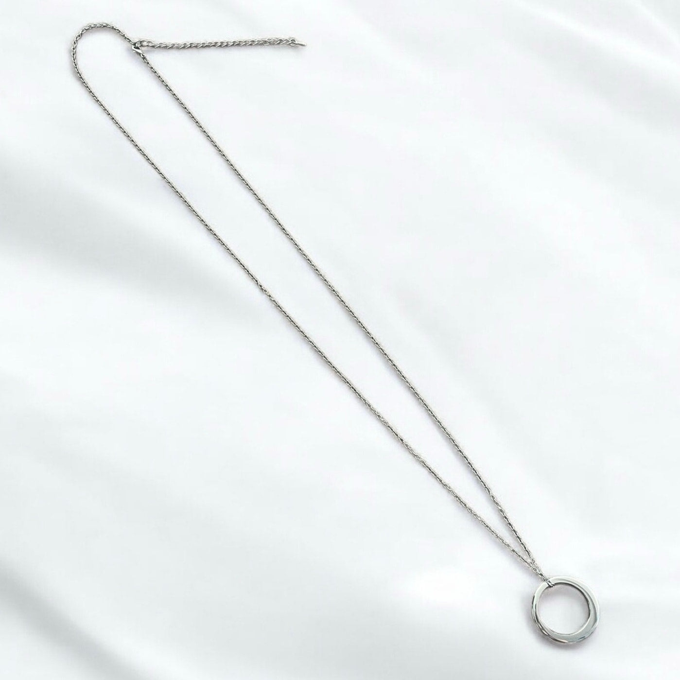 Silver Chain Long Thick Hoop Pendant Necklace