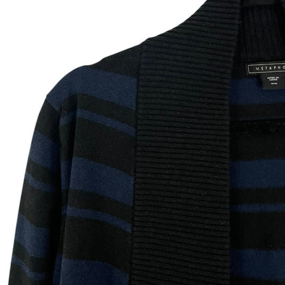 Metaphor Navy Blue and Black Striped Knit Cardigan Sweater