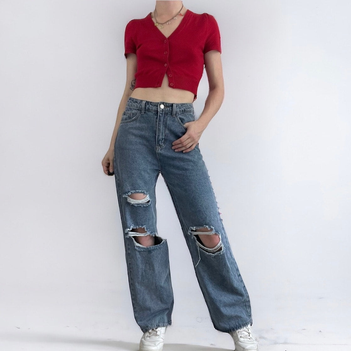 SHEIN Distressed Wide Leg High Rise Jeans