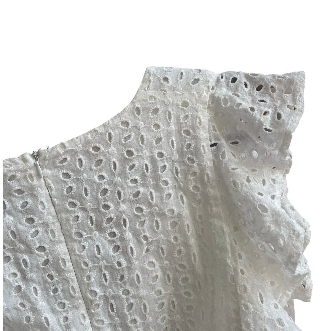 Aqua White Eyelet Lace Embroidered V-Neck A-Line Mini Dress