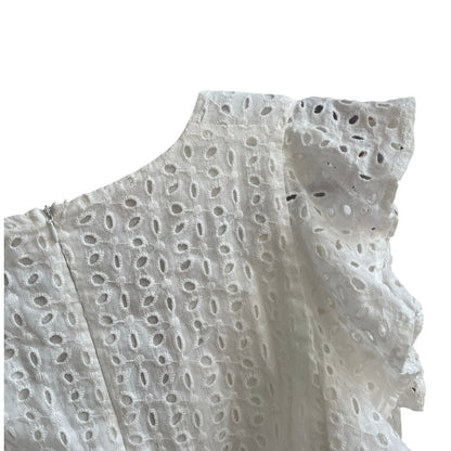 Aqua White Eyelet Lace Embroidered V-Neck A-Line Mini Dress