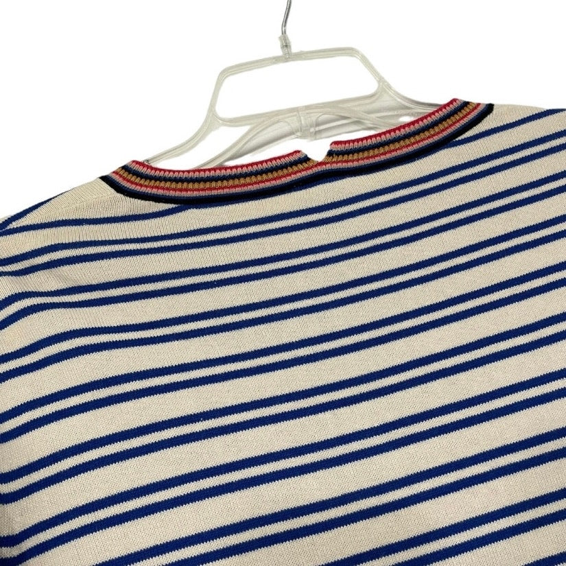 CAbi Blue and White Striped Knit Soft Long Sleeve Blouse