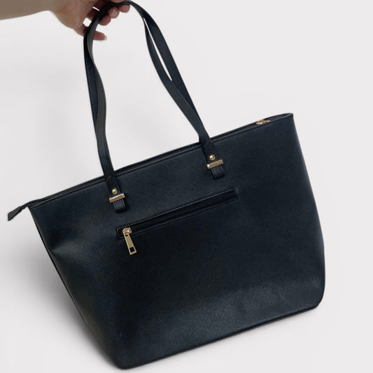 LoveVook Black Faux Leather Structured Tote Bag