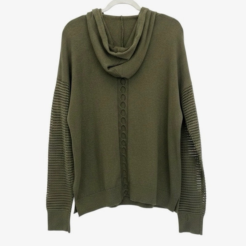 Stitches & Stripes Olive Green Cutout Knit Hooded Sweater