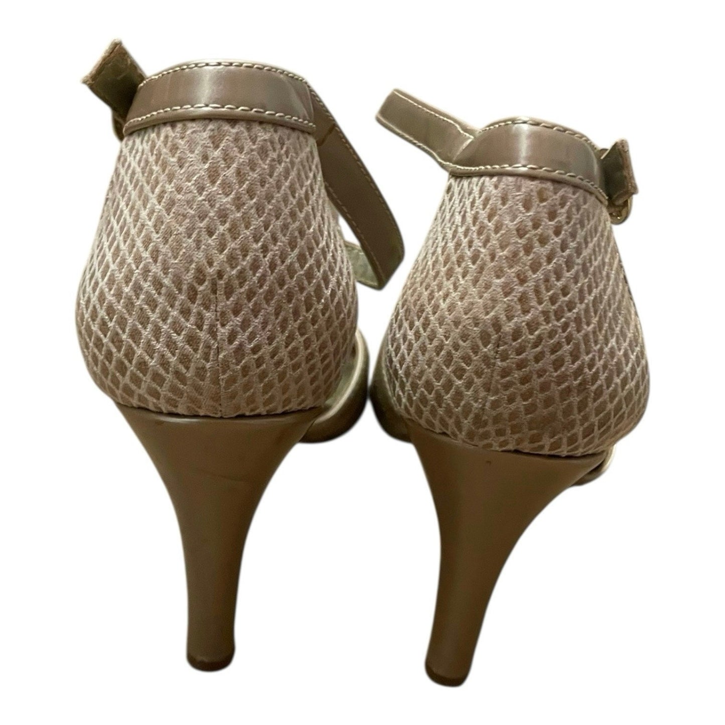 AK Anne Klein Beige Strappy Open Toe Faux Leather Stiletto Heels