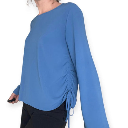 Vince Camuto Vibrant Blue Long Bell Sleeve Cinched Side Lace Up Blouse