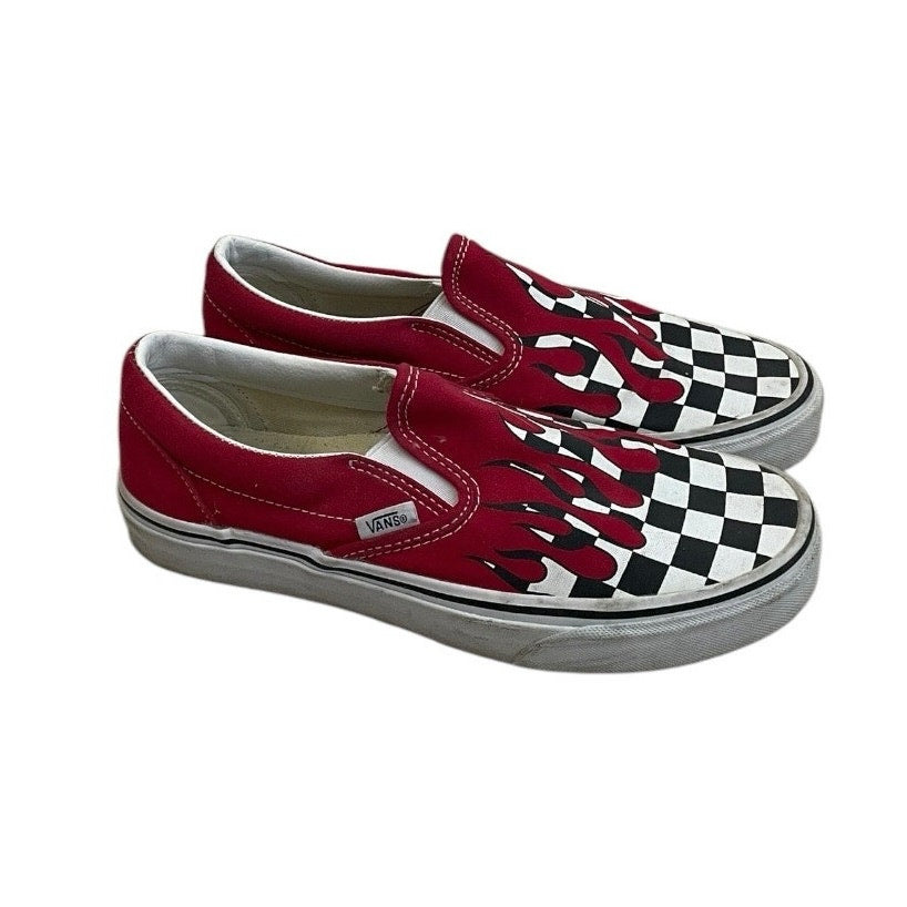 Vans Red Blood Drip B&W Checkered Canvas Slip On Sneakers