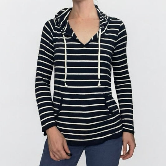 Market & Spruce Navy Blue & White Striped Hoodie Sweatshirt