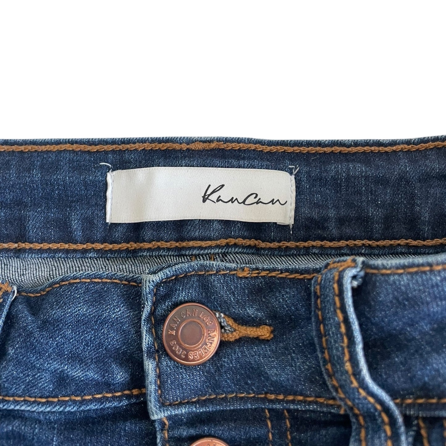 Kancan Dark Wash Distressed High Rise Mini Jean Shorts
