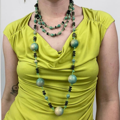 Green & Brown Wooden Beaded Layering Necklace