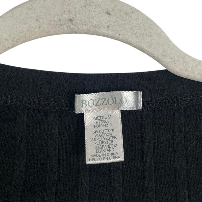 Bozzolo Black Ribbed Cropped V-Neck Short Sleeve Top