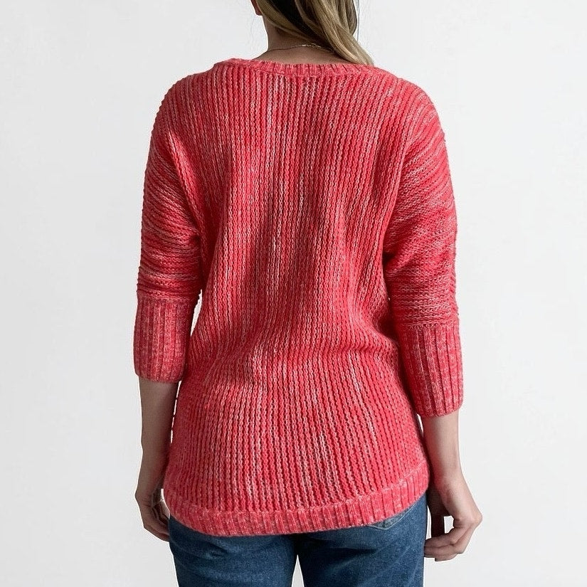 Express Pink Knit Crewneck Cropped Sleeve Sweater