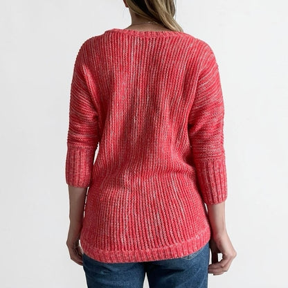 Express Pink Knit Crewneck Cropped Sleeve Sweater