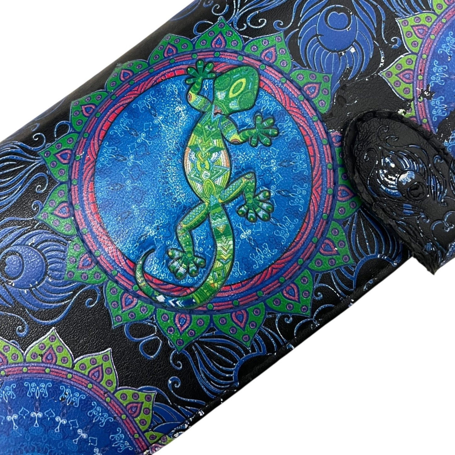 Shagwear Blue & Green Lizard Mandala Faux Leather Clutch Wallet