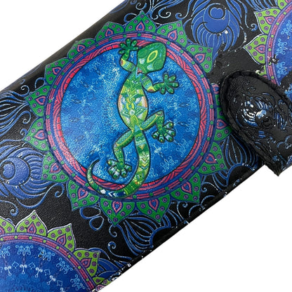 Shagwear Blue & Green Lizard Mandala Faux Leather Clutch Wallet