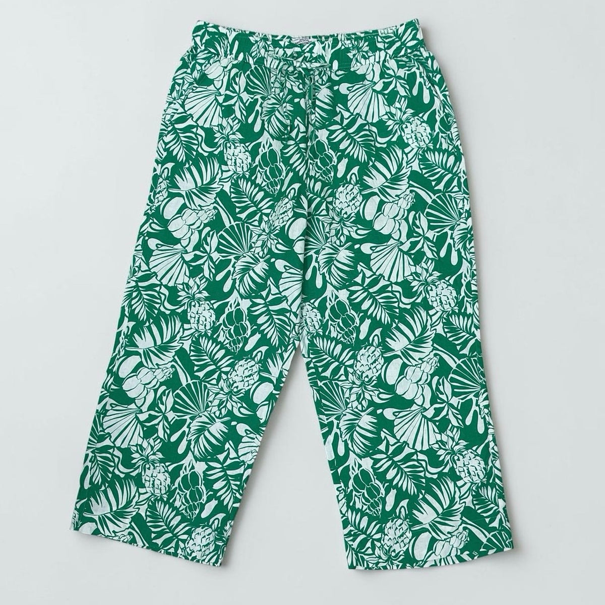 NWT Nicole Miller Green Tropical Print Linen Pants