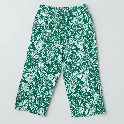NWT Nicole Miller Green Tropical Print Linen Pants