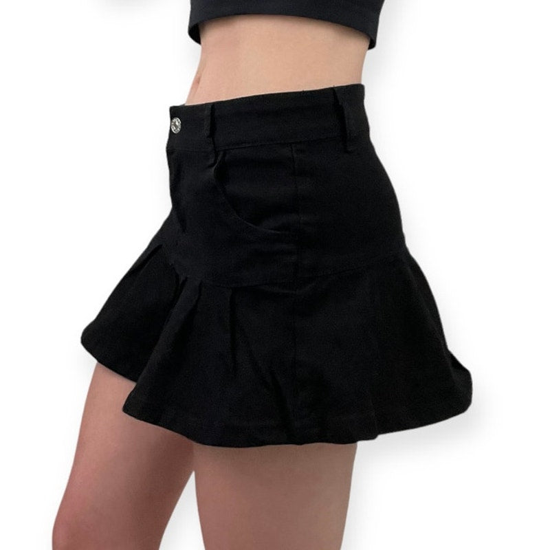 Jeans Black Denim Flare Mini Skirt