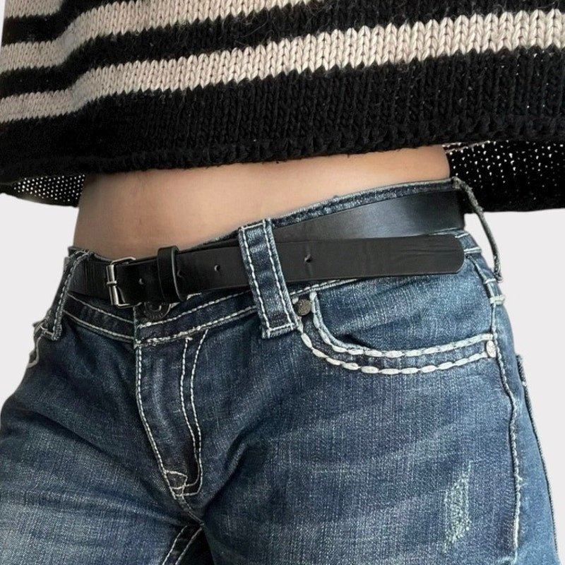 Black Leather Silver Buckle Belt