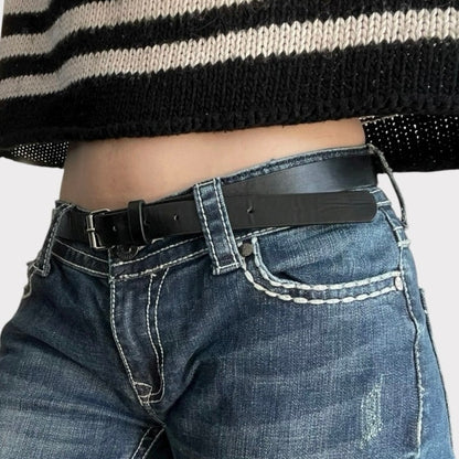 Black Leather Silver Buckle Belt