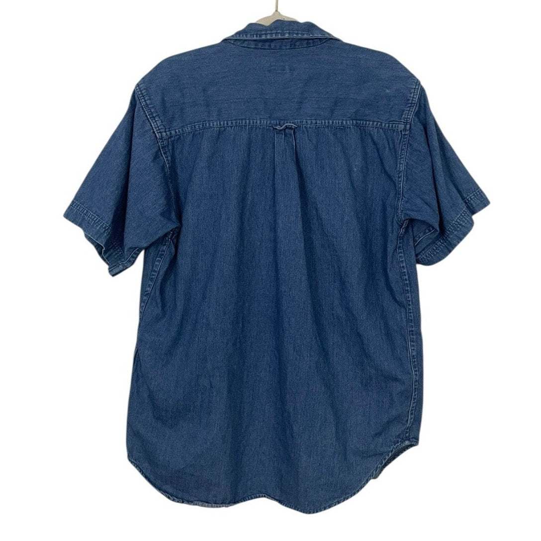 Cherokee Mens Vintage Denim Button Down Short Sleeve Shirt