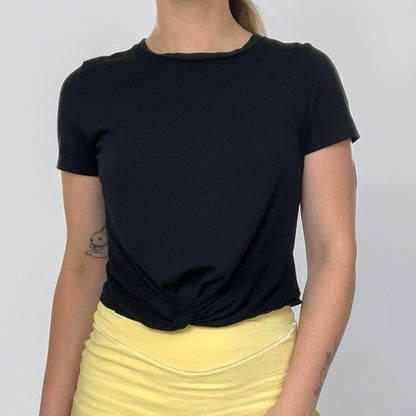 H&M Black Twisted Knot Front Short Sleeve Top