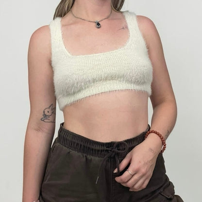 Adika Cream Fuzzy Knit Cropped Tank Top